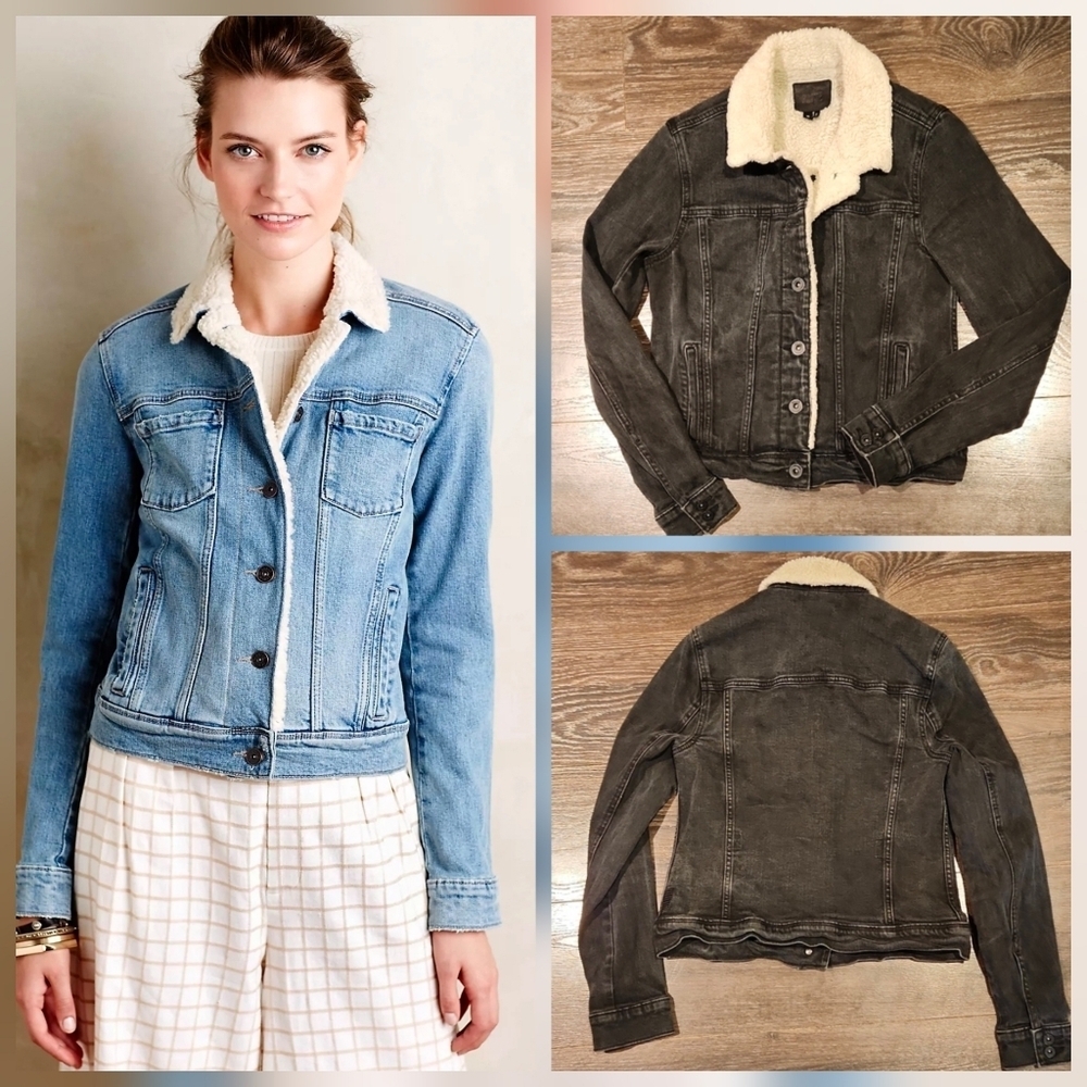 ❤️ PAIGE SHERPA TRIMMED DENIM JEAN JACKET, MEDIUM